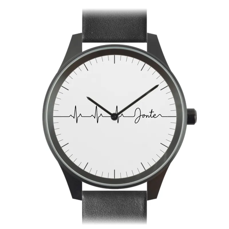 Vater & Sohn Uhr: Herzschlag mit Namen (Handschrift-Optik)