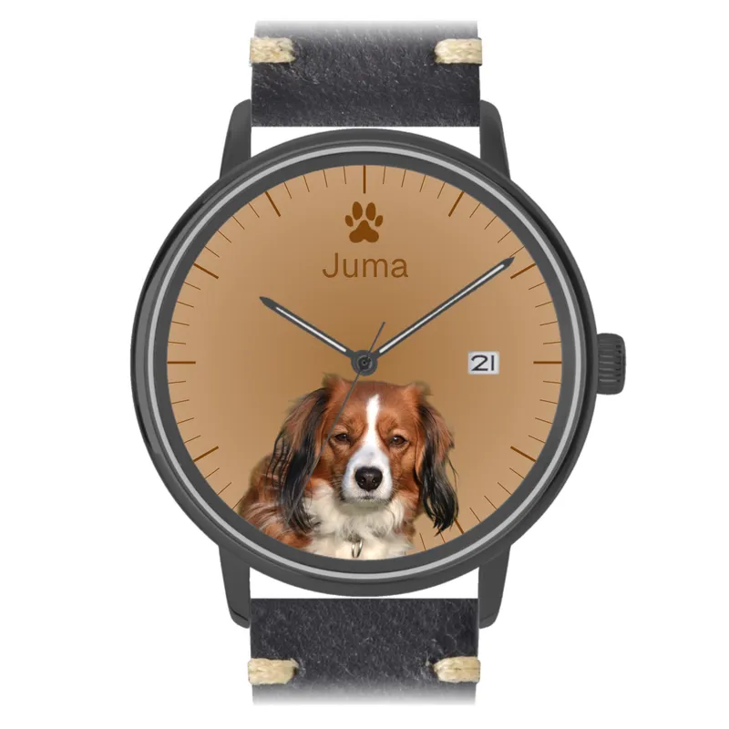Vater & Sohn Uhr: Haustier mit Namen (Schwarzes Gehäuse)