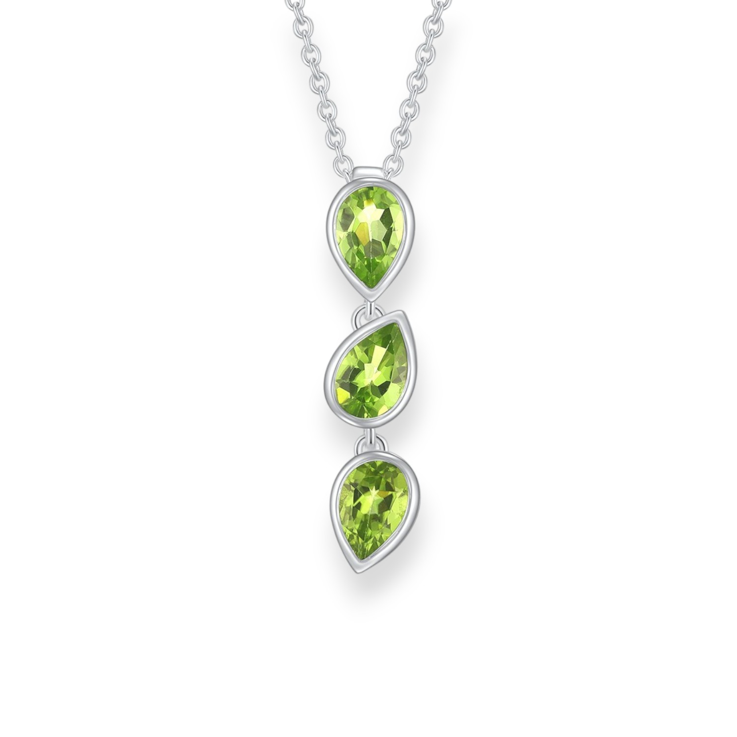 Quinn Kette mit Anhänger Damen – 925 Silber mit 3 grünen Peridot-Tropfen, 42/45 cm