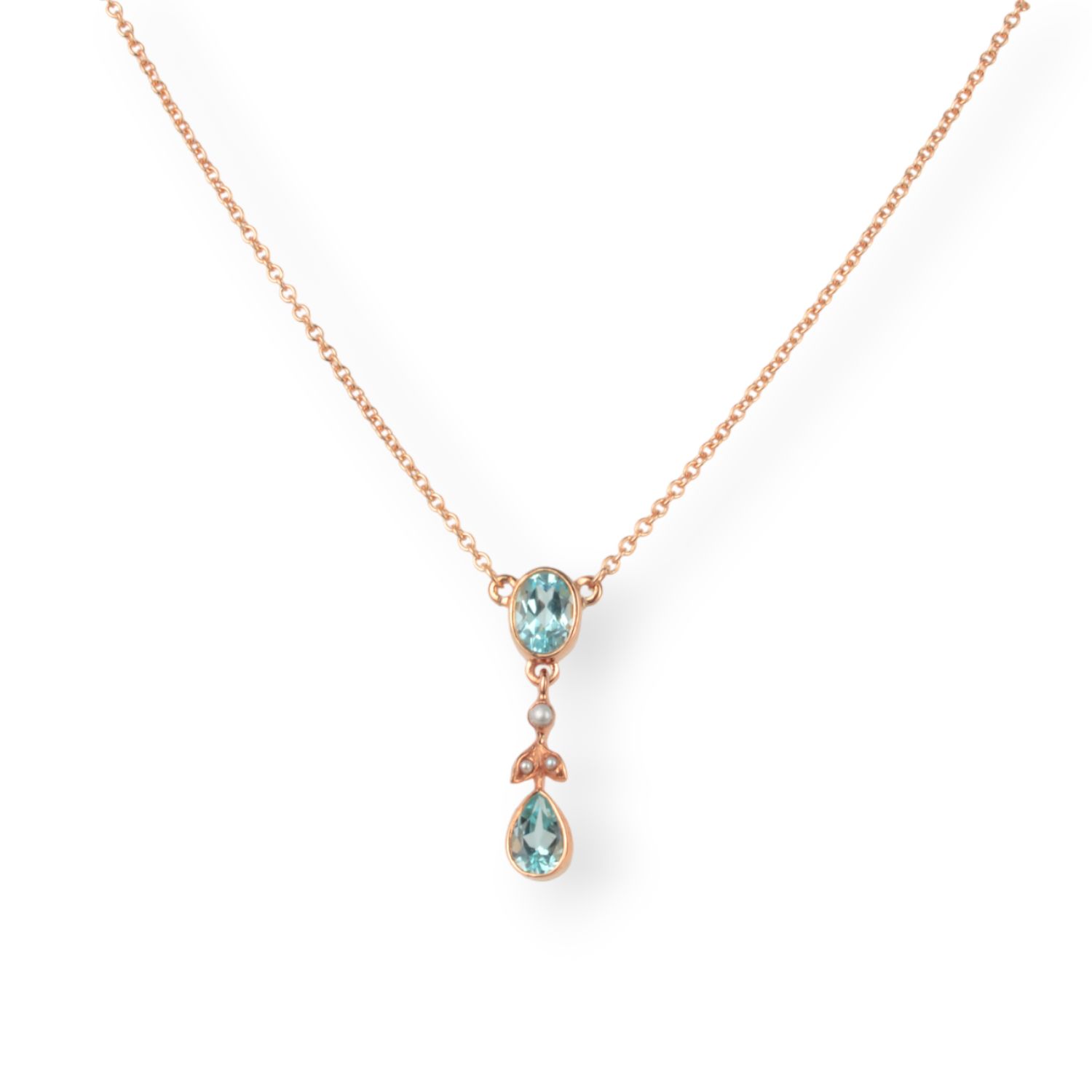 Schmidt Damen Collier Roségold 925 Silber mit Blautopas und Süßwasserperlen, 44-46 cm