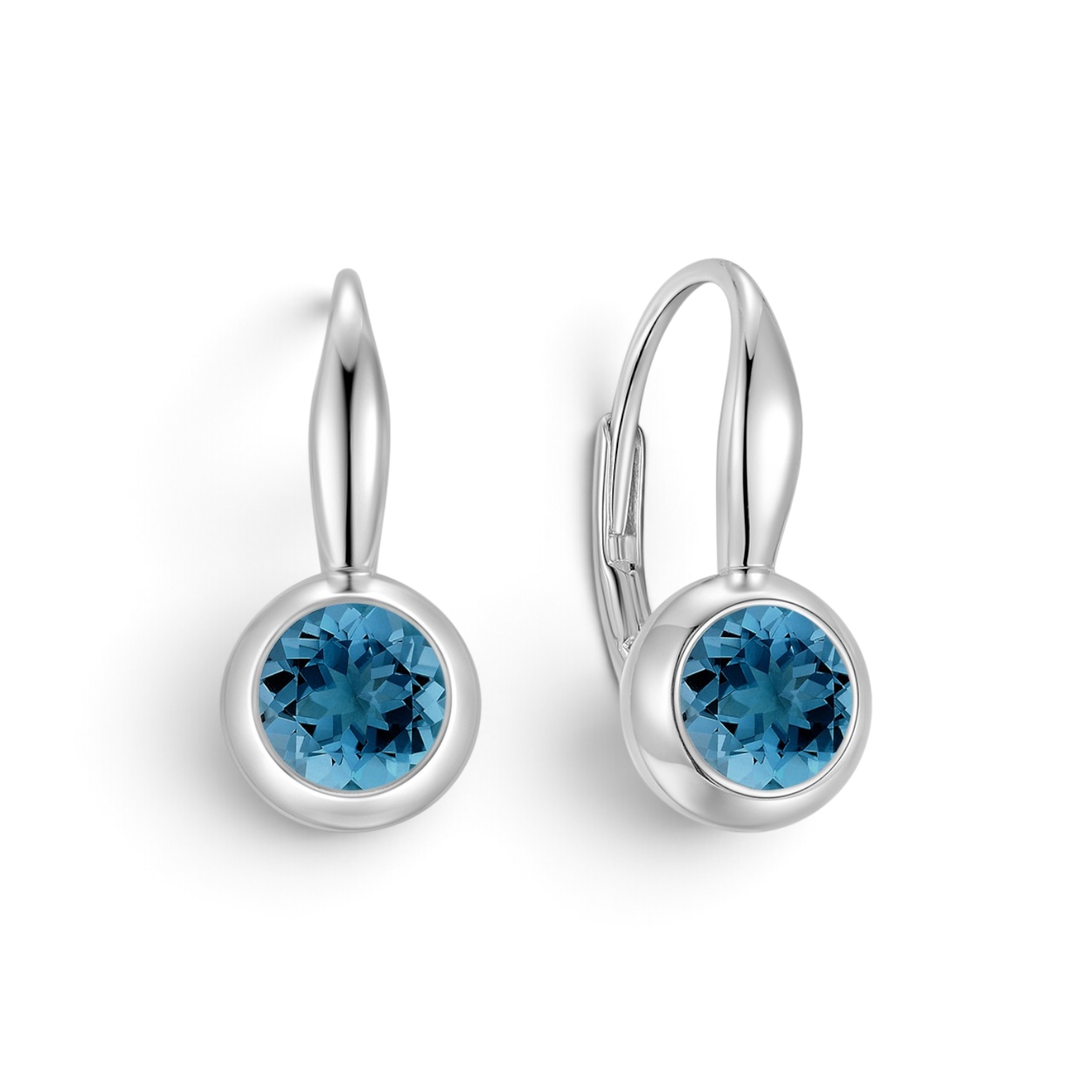 Quinn Ohrhänger Damen 925 Silber mit London Blue Topas, kurz – 14 mm, Fassung Ø 7 mm