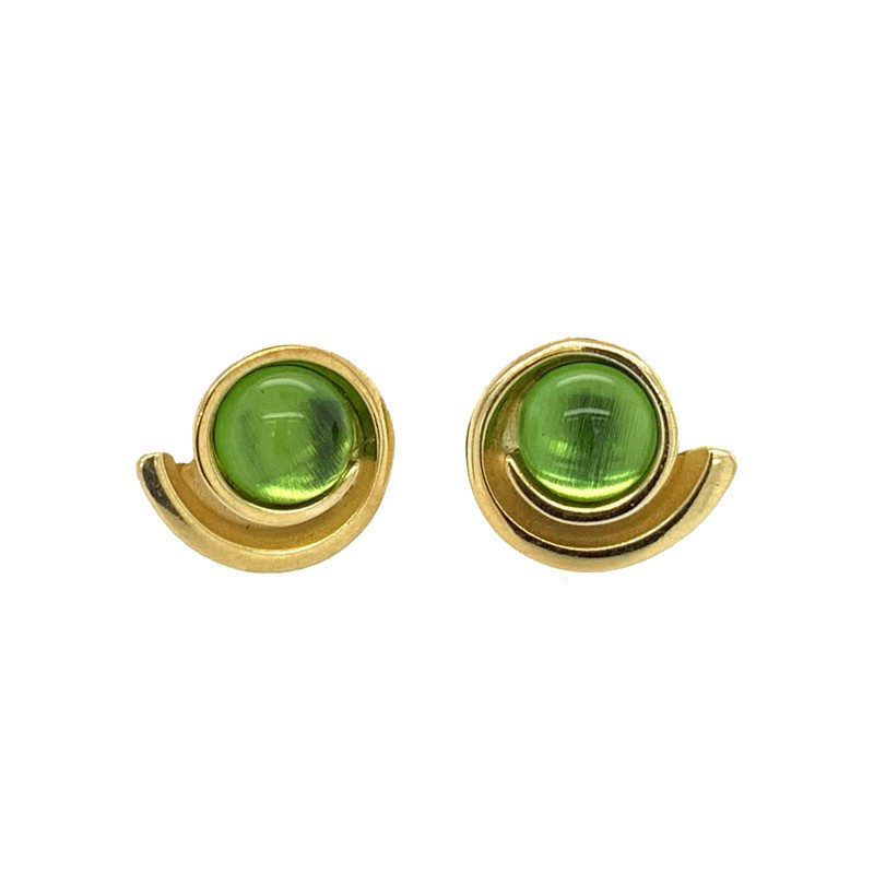 Schmidt Ohrstecker für Damen, 925 Silber vergoldet, Karibischer Bernstein, Grün/Gold