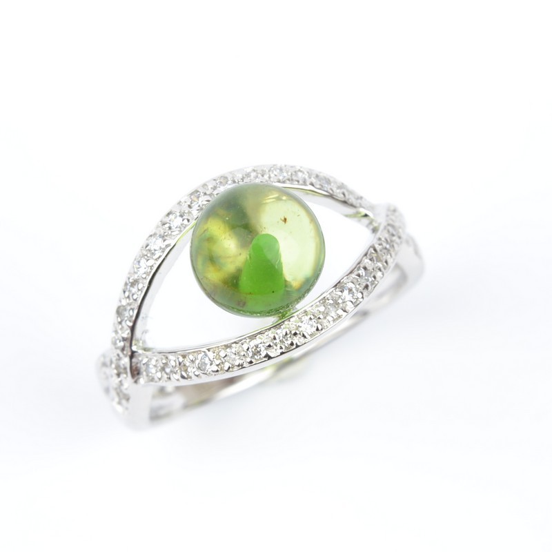Schmidt Damenring Sterlingsilber 925 mit Bernstein, grün, Größe 54.5