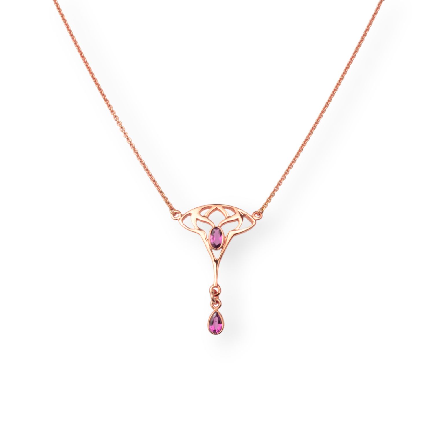 Schmidt Jugendstil Collier in Roségold, Rosa Turmalin, 45/47cm Kette für Damen