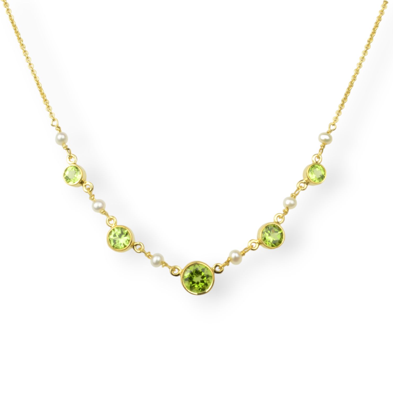Schmidt Damen Collier in Gelbgold mit Süsswasser Perlen und Peridot, 43/45cm