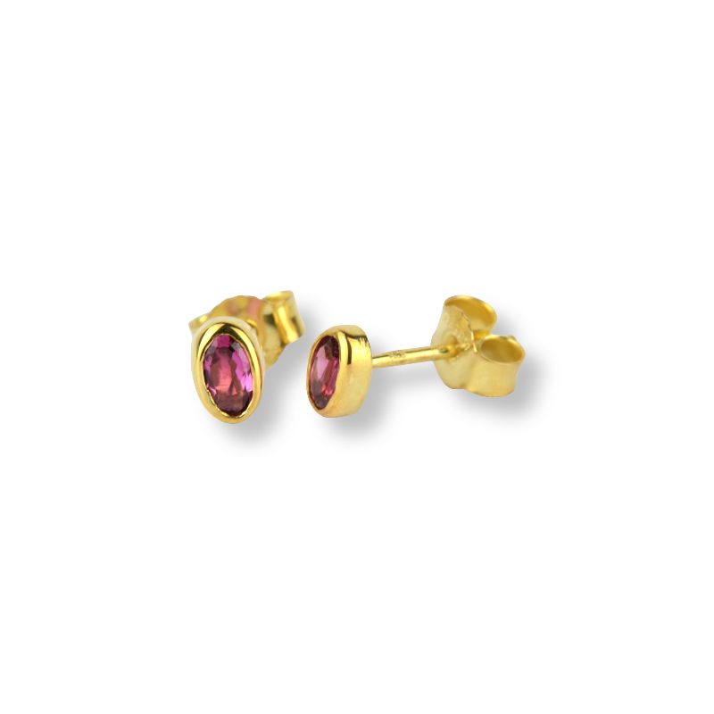 Schmidt Ohrstecker Oval Für Damen 585 Gold Rubellit 4*6mm, Rot Rosa Goldfarben