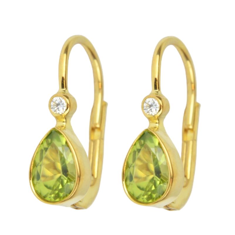 Schmidt Ohrhänger für Damen, 585 Gold mit Peridot-Tropfen und Brillanten, 0,06 ct