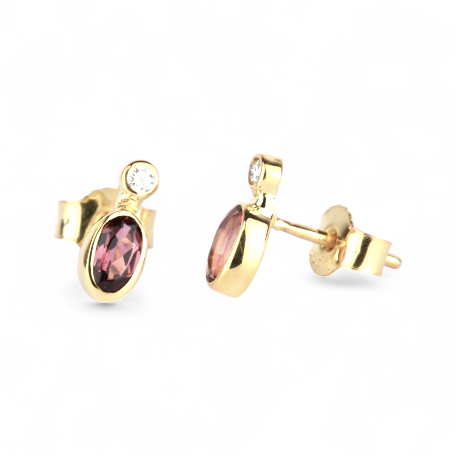 Schmidt Ohrstecker für Damen, 585 Gold, Rosa Turmalin & 0,06 ct Brillanten