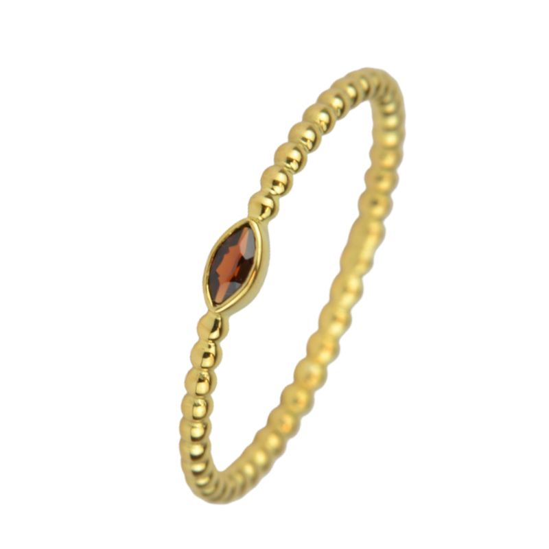 Schmidt Damenring 585 Gold mit rotem Granat, Größe 54 - Kugelring Navette Gold & Rot