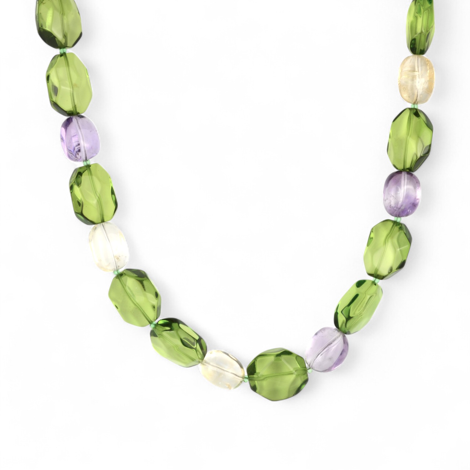 Schmidt Damenkette mit Karibischem Bernstein und Ametrin, 60cm, 925 vergoldet, grün-violett-goldfarben