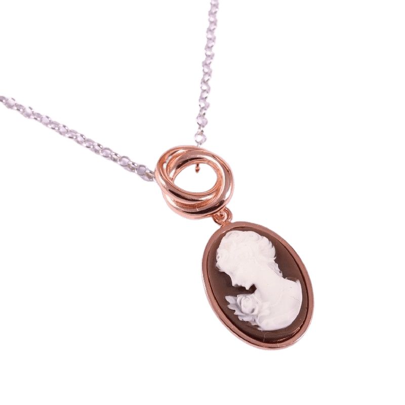 Schmidt Collier für Damen - 925 Silber und Roségold, 45 cm, mit Gemme