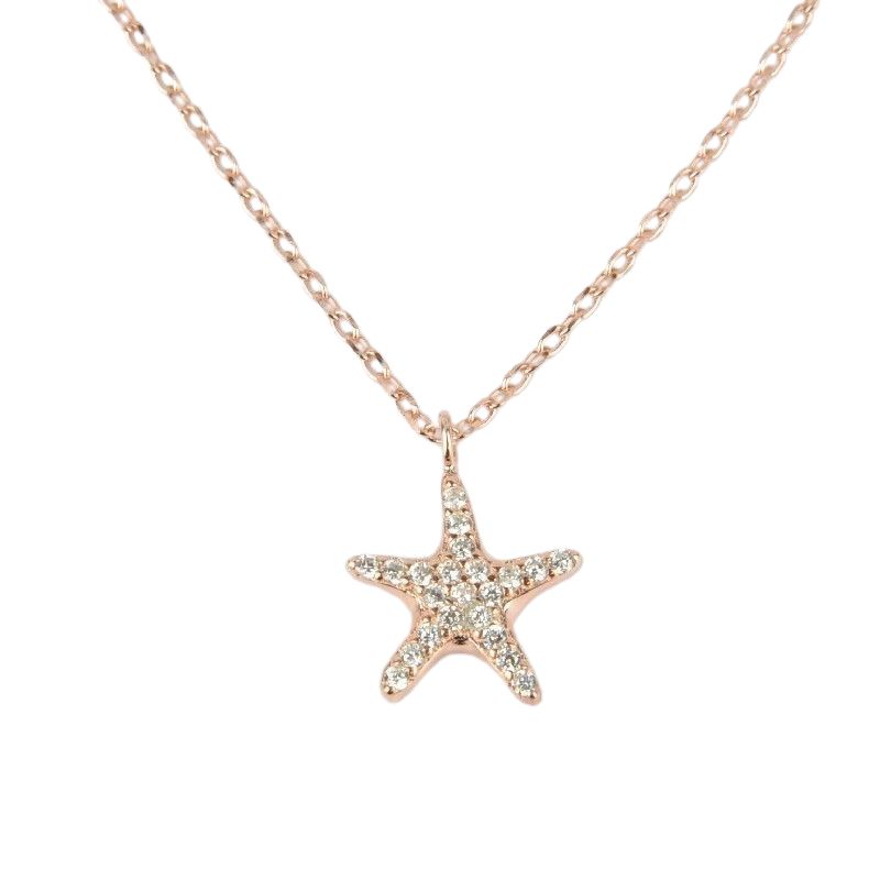 Schmidt Seestern Anhänger in Roségold, 925 Silber, Zirkonia, 40-45cm Kette für Damen