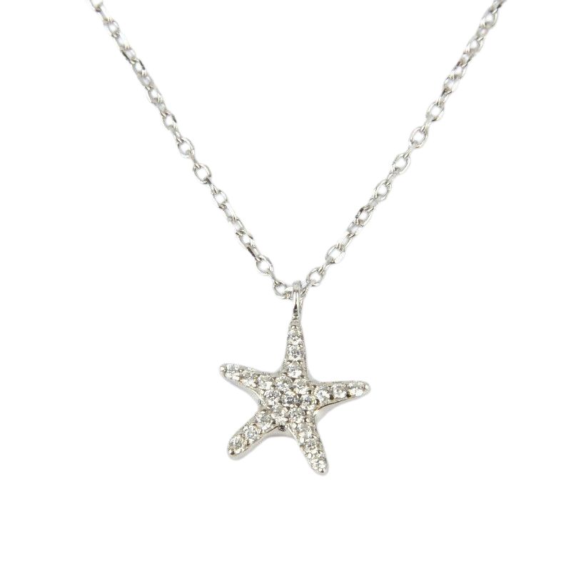 Schmidt Seestern Anhänger mit Kette für Damen, 925 Silber, Zirkonia, 40-45cm