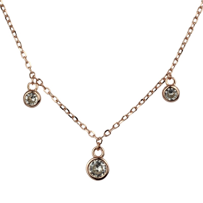 Schmidt Rosé Kette für Damen, 925 Silber vergoldet mit 3 Zirkonia, 40-45cm