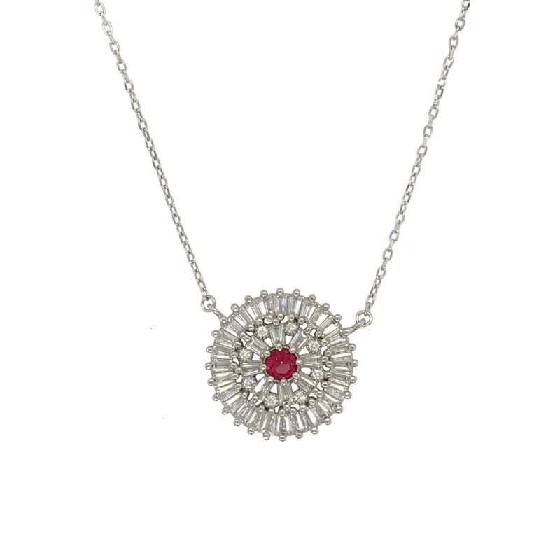 Schmidt Collier 925 Silber mit Zirkonia, Damen, silber-rot, verstellbar 40-45cm