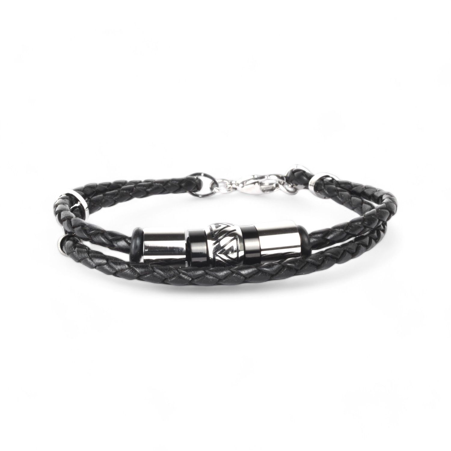 Schmidt Lederarmband Herren, Edelstahl Schwarz-Silber, 21cm Armschmuck
