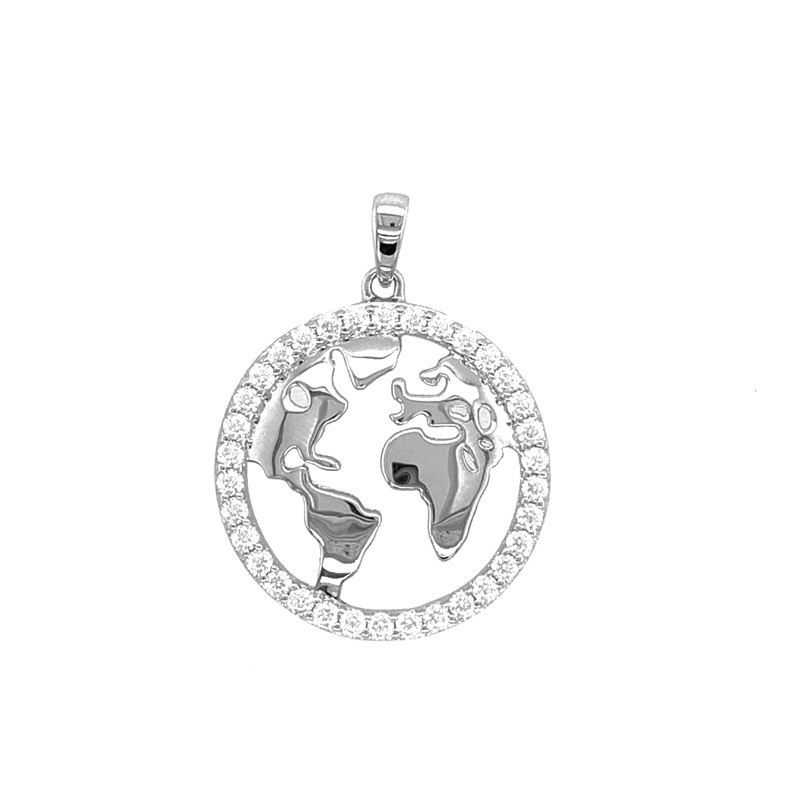 Schmidt Welt Anhänger mit Zirkonia, 925er Silber, 22mm für Damen – Silberfarben