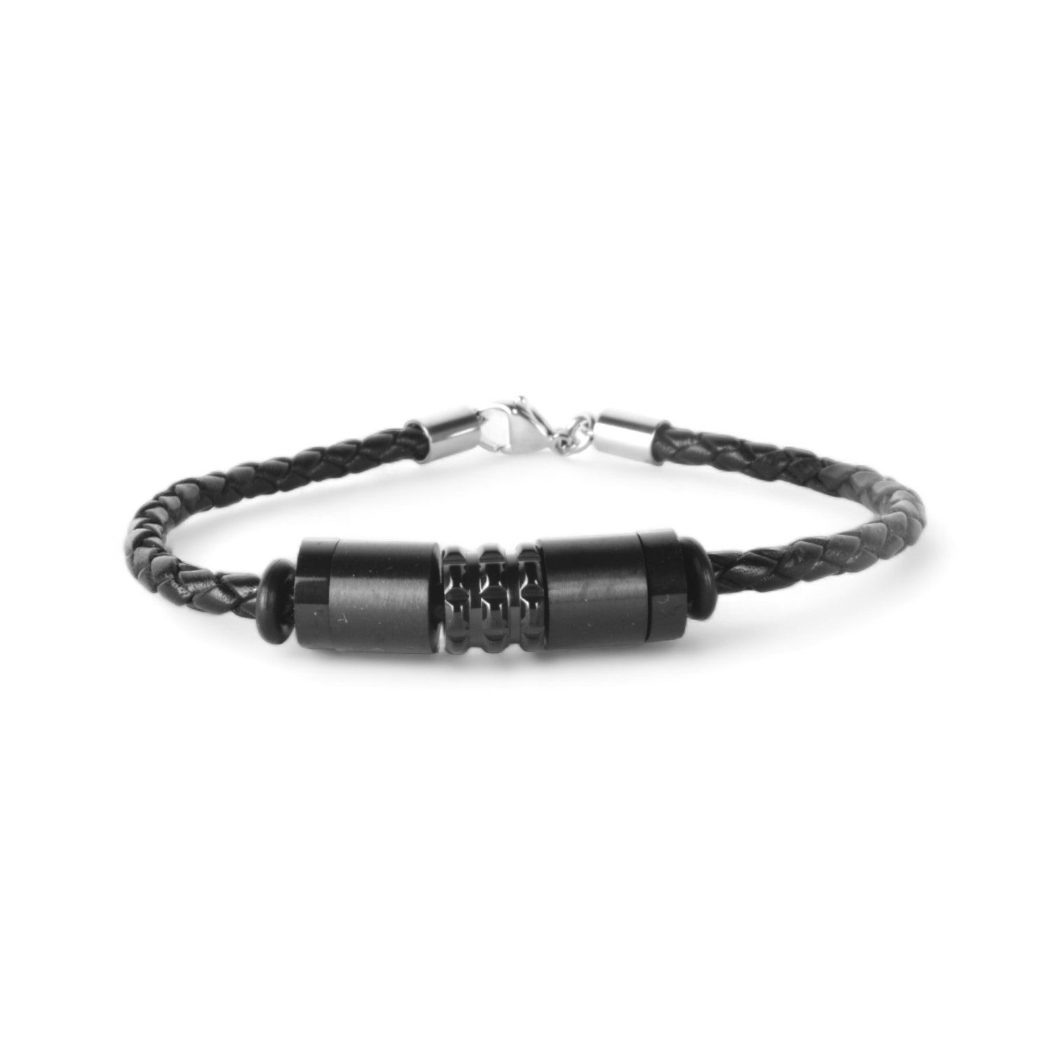 Schmidt Lederarmband Armschmuck für Herren, 21cm, Edelstahl, schwarz
