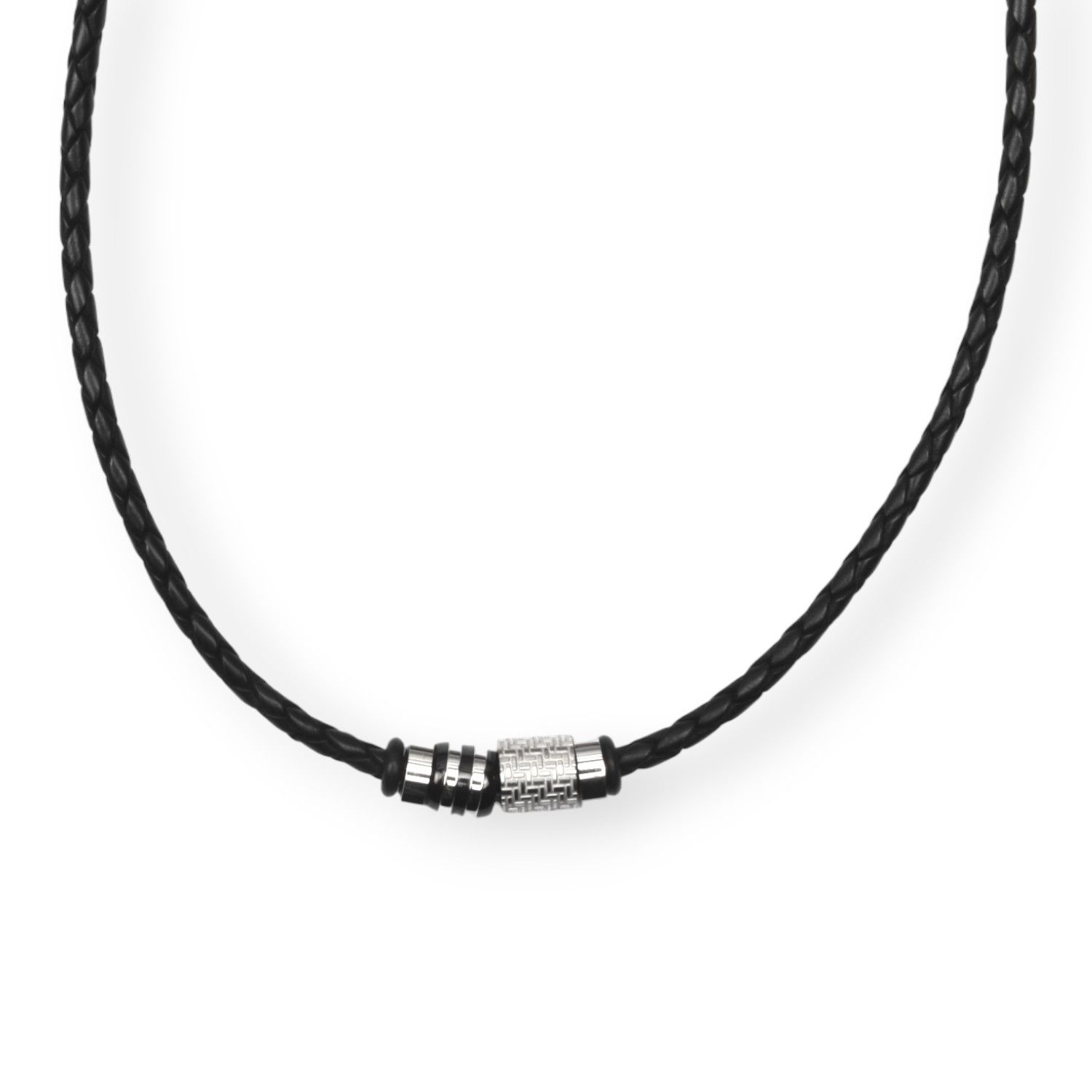 Schmidt Herren Lederkette Edelstahl in Silber und Schwarz, 45+5cm Verlängerung