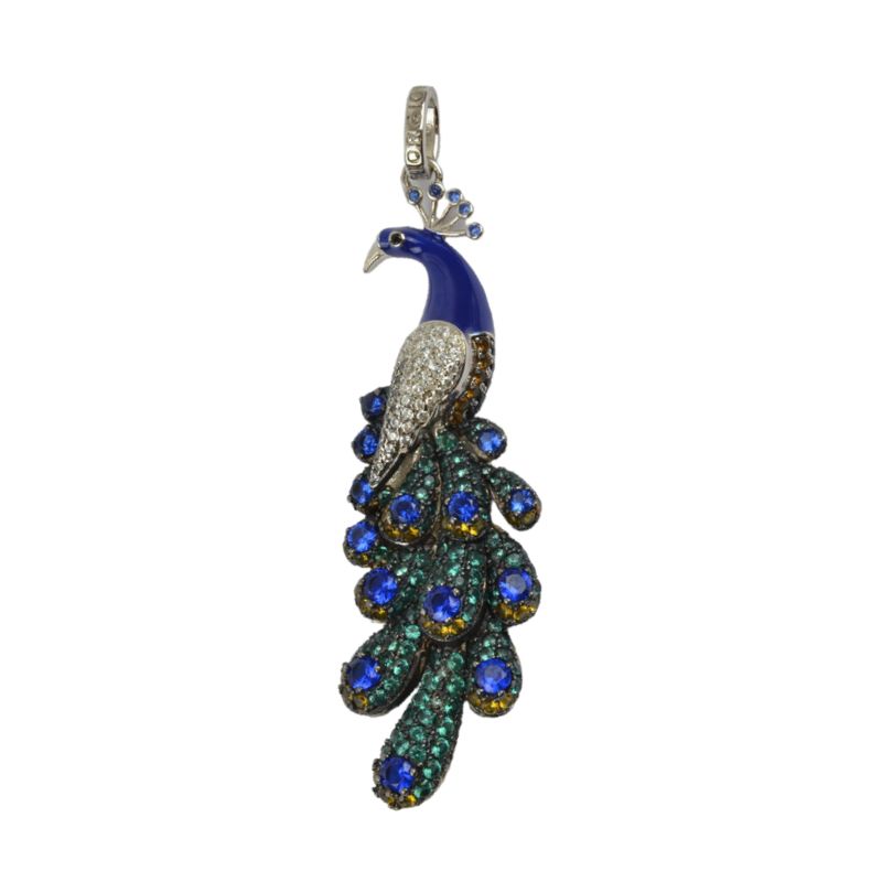 Schmidt Anhänger Pfau für Damen, 925 Silber rhodiniert, Zirkonia & Spinell, blau/silber