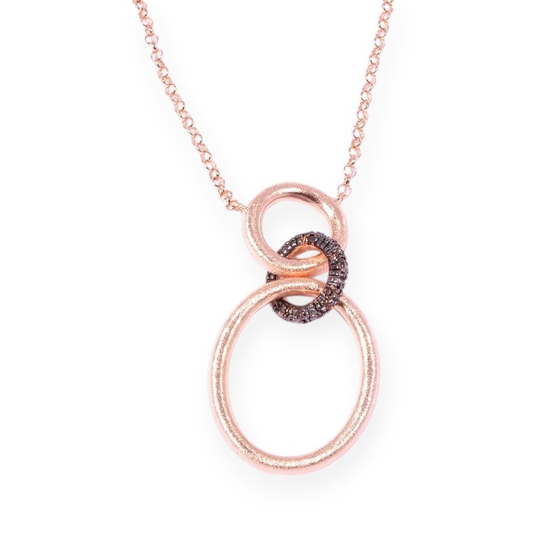 Schmidt Damen Kette 925 Silber vergoldet in Roségold mit Zirkonia Anhänger, 42cm