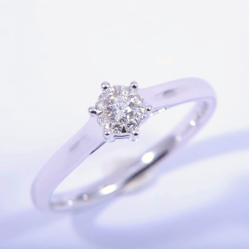 Schmidt Verlobungsring für Damen, 750 Gold, 9 Diamanten, Brillantschliff, Größe 54
