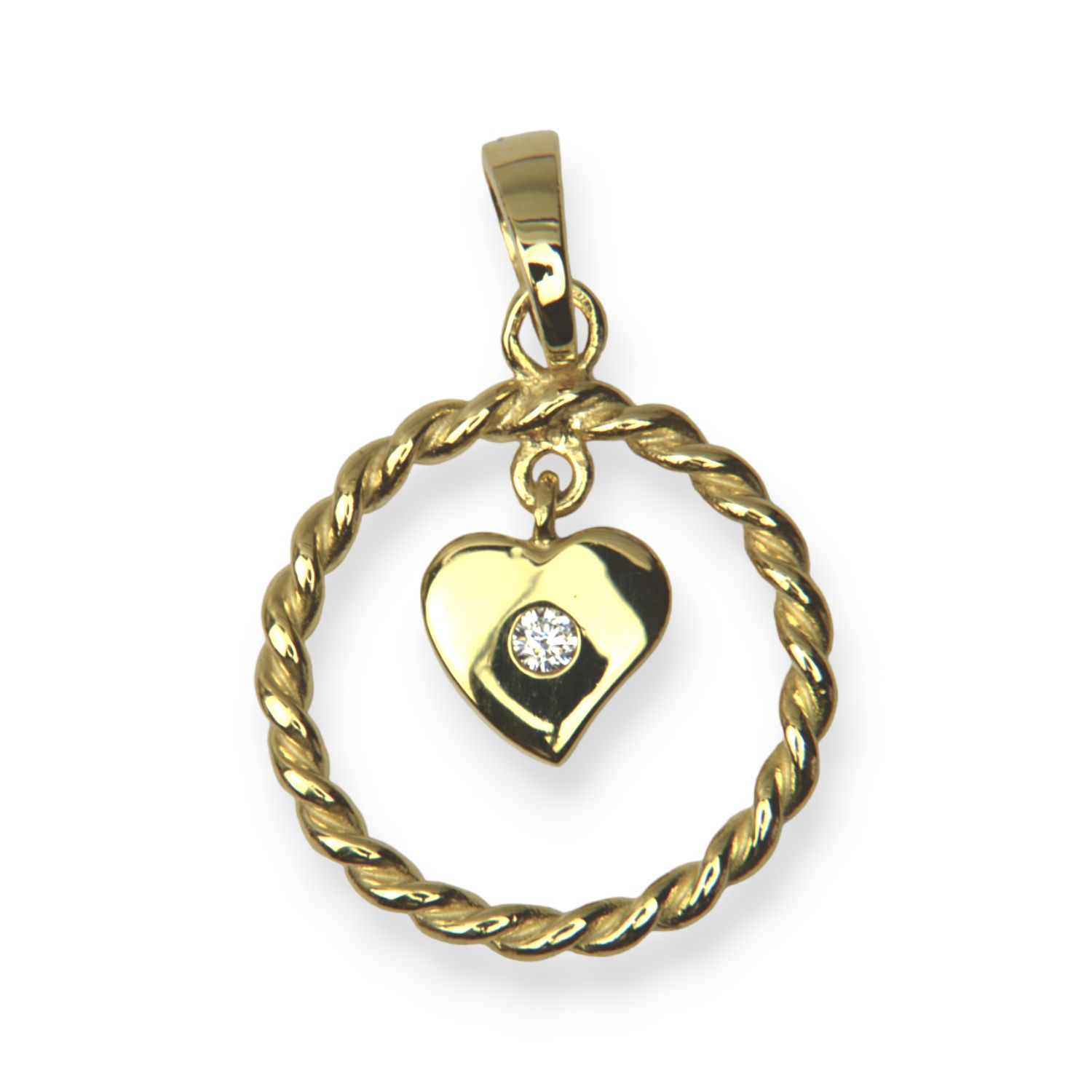 Schmidt Anhänger für Damen, Kordelmuster mit Herz, Gold 333, Zirkonia, Ø13,5mm