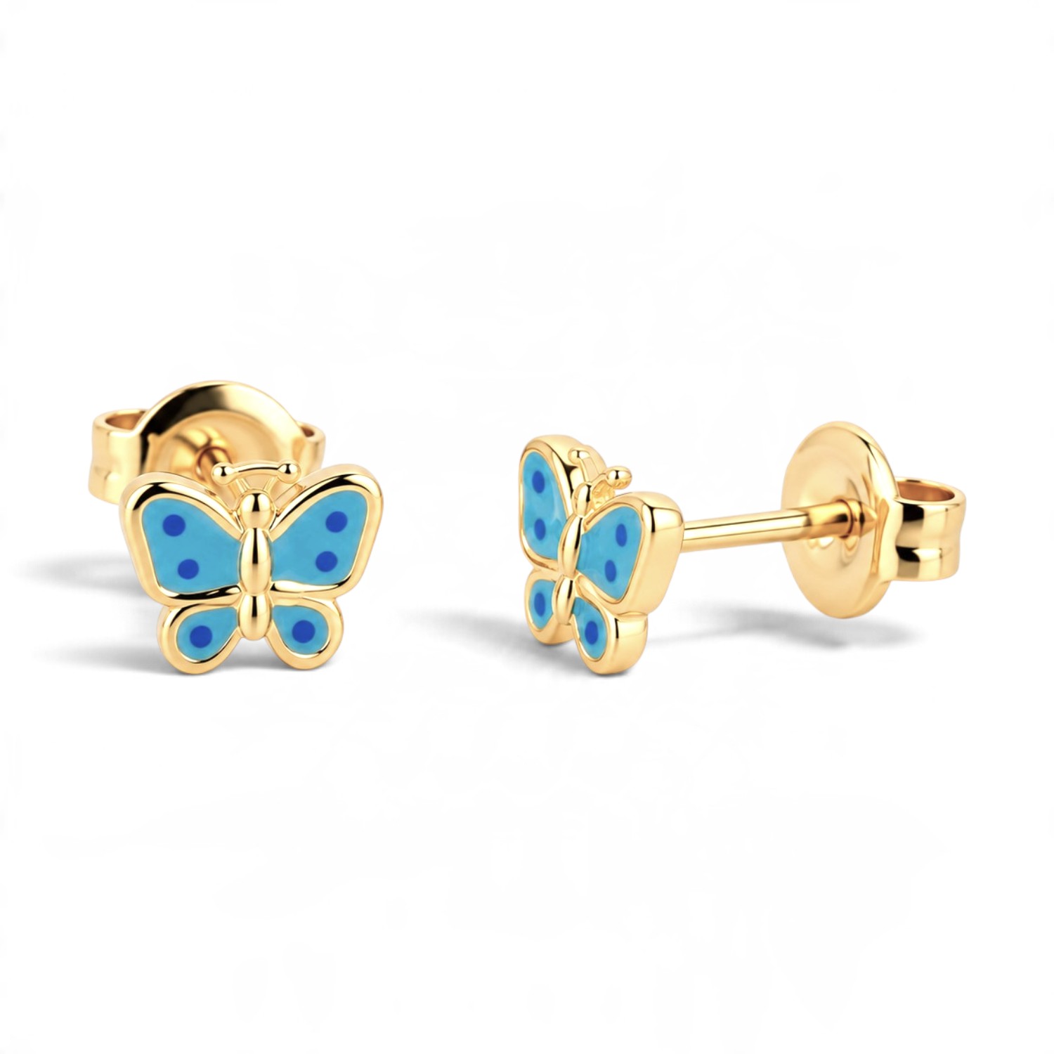 Schmidt Ohrstecker Schmetterling 585 Gold goldfarben/blau 5,8x6,6 mm – Damen & Kinder
