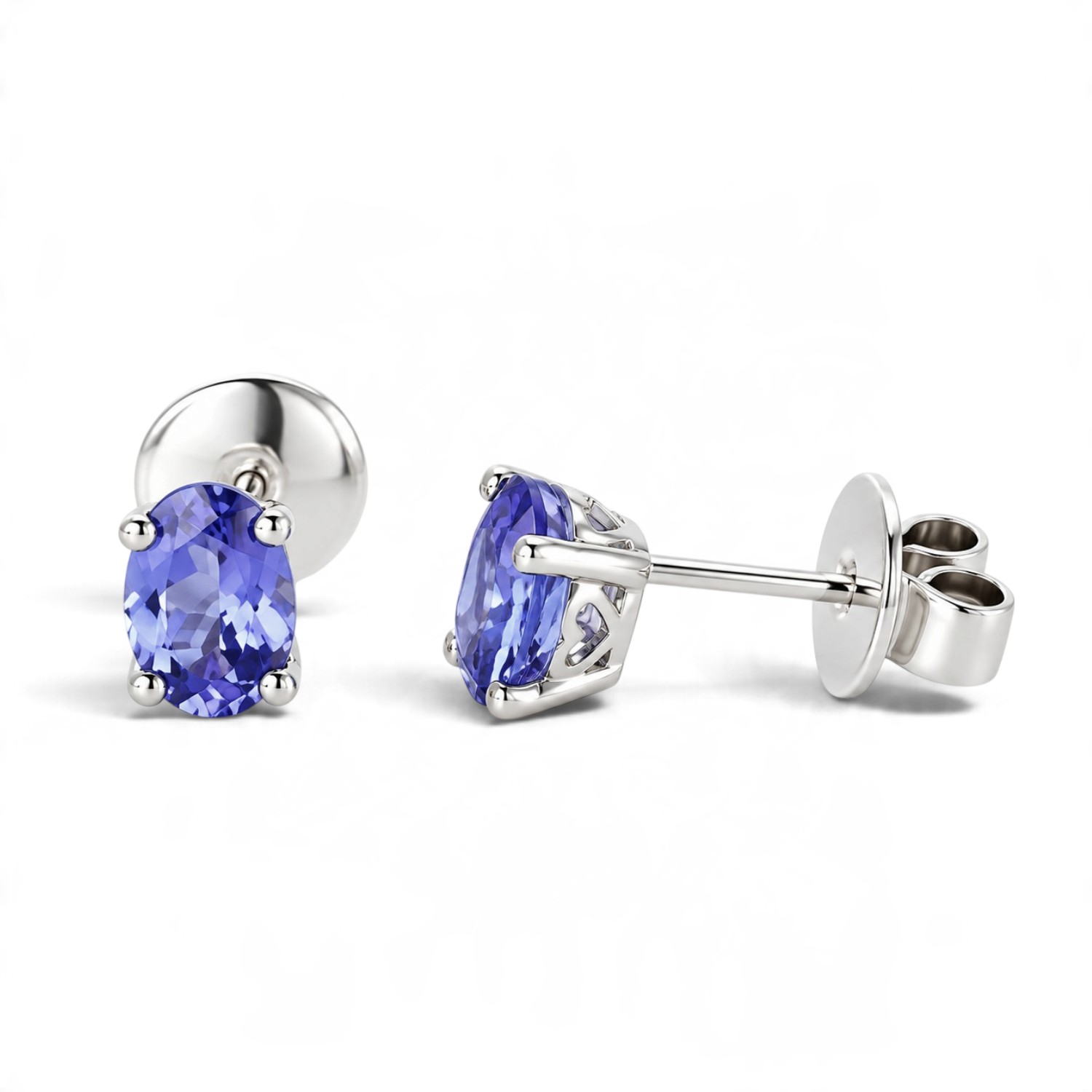 Schmidt Ohrstecker Damen mit ovalem Tansanit 6x4 mm, 585 Weißgold, silberfarben/blau
