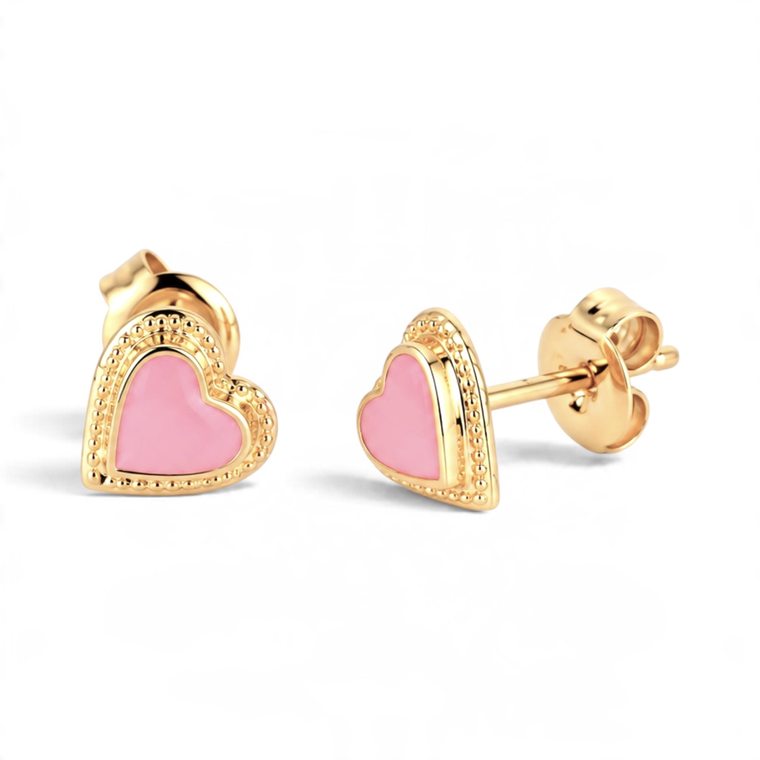 Schmidt Ohrstecker Herzchen 585 Gold goldfarben/rosa 7 mm – Ohrschmuck für Damen & Kinder