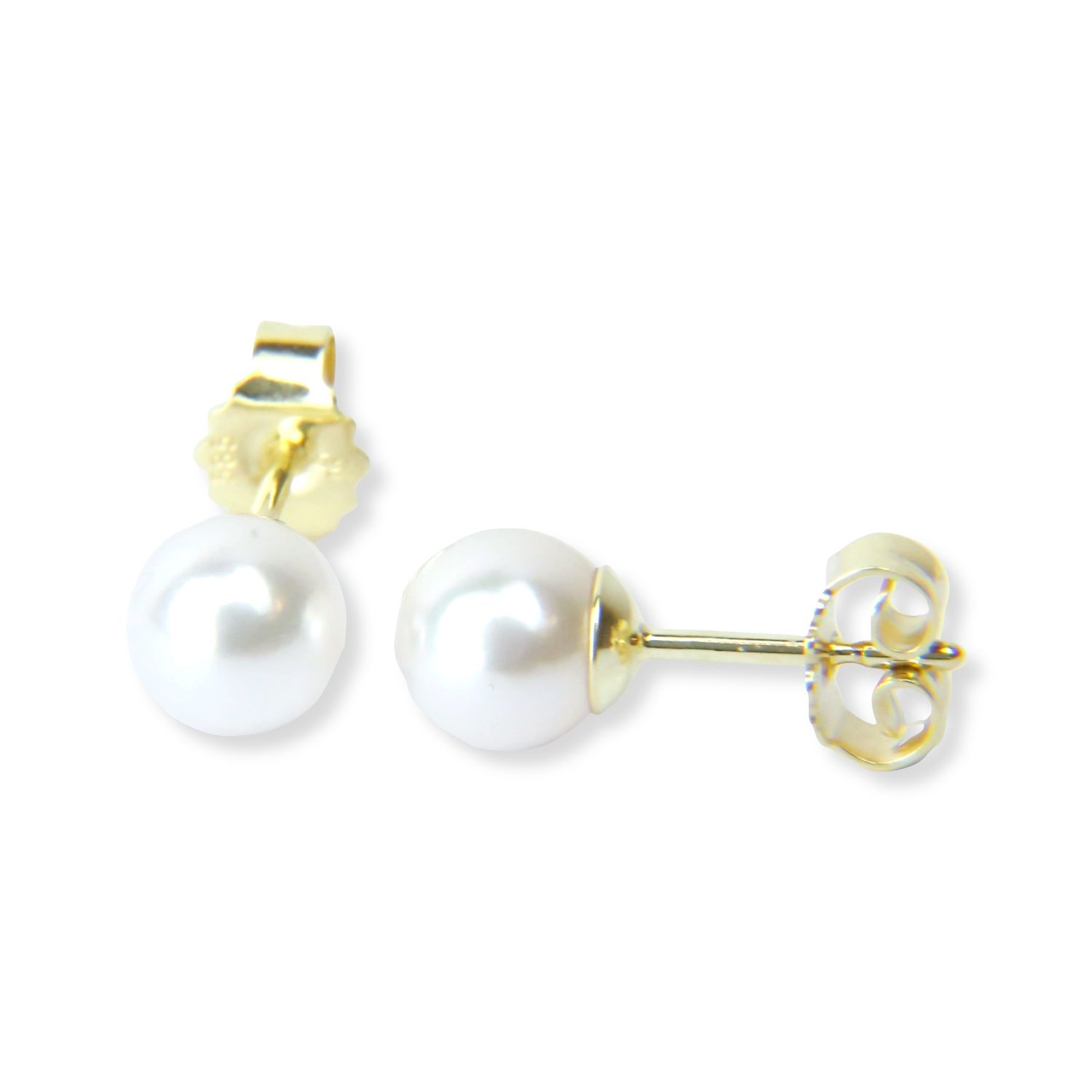 Schmidt Ohrstecker für Damen, 585 Gold, Akoya-Zuchtperle 6,35mm, Gold & Weiß