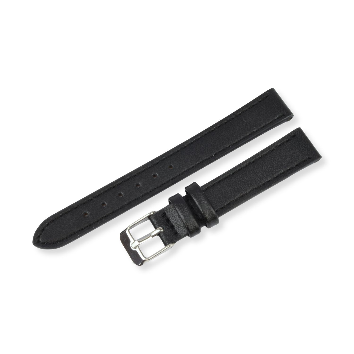 Schmidt Soft-Line Damenuhrenarmband Leder Schwarz, 14mm Anstoß, Silberschließe 12mm