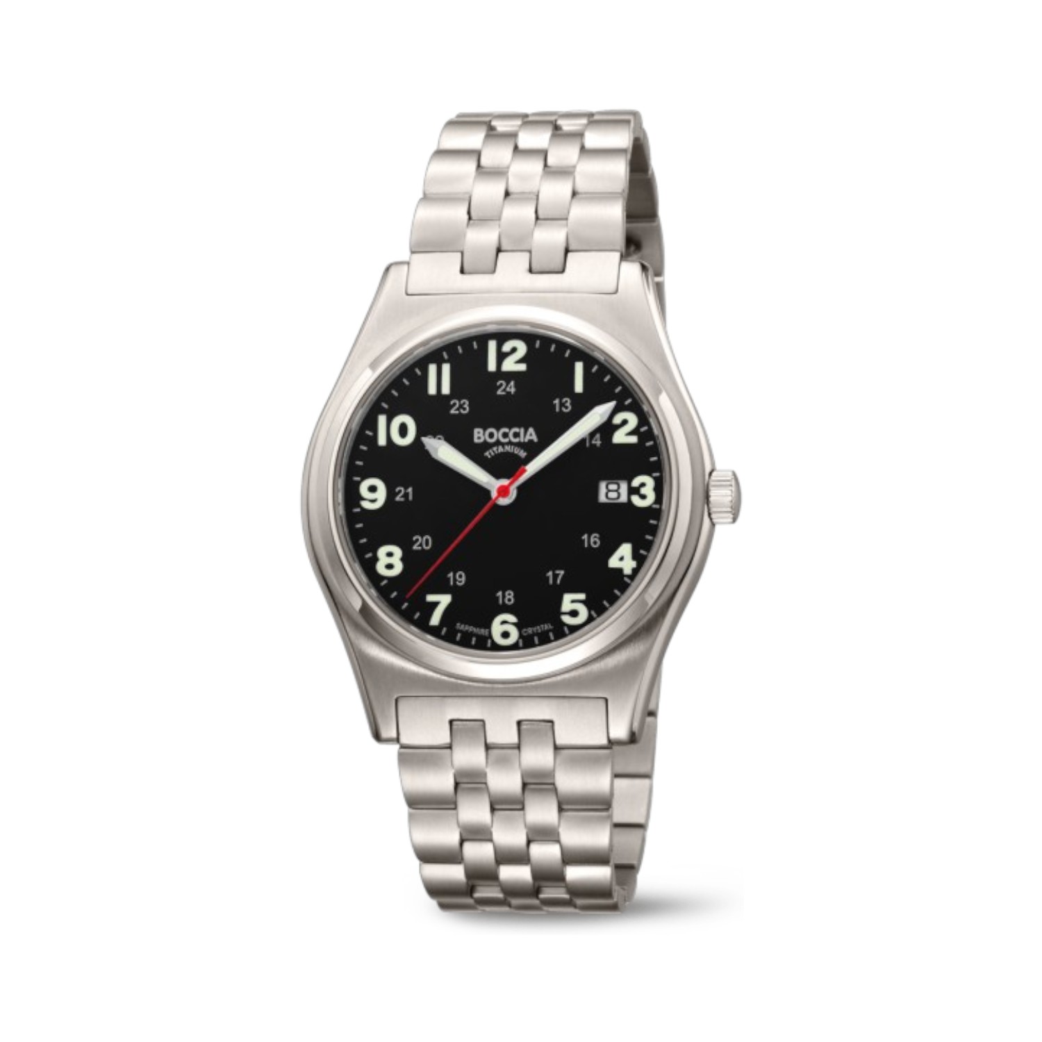 Boccia Damenarmbanduhr Titan 39mm Silber/Schwarz, Safirglas, 5 Bar Wasserdicht