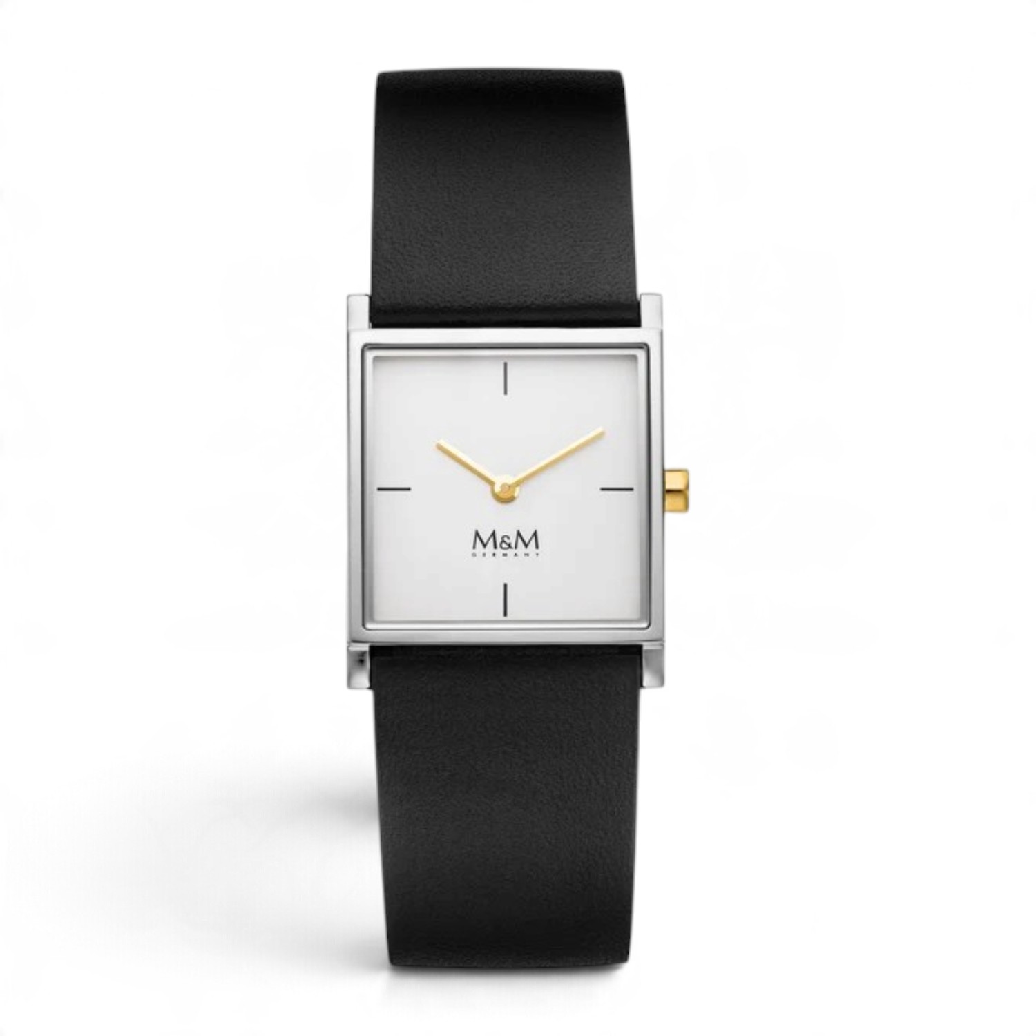 M&M Armbanduhr Square Design Damen – Edelstahl silber-/goldfarben, Lederarmband, 21 mm, Quarz