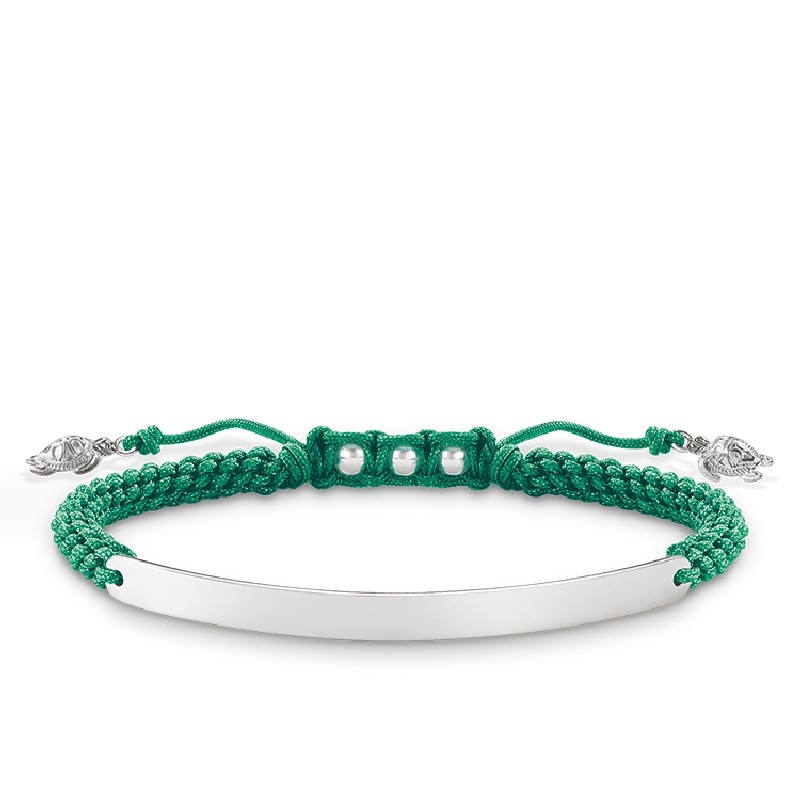 Thomas Sabo Damen ID Stoff Armband 925 Silber, Grün & Silber, 13-19 cm