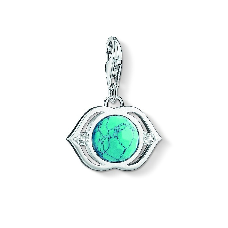 Thomas Sabo Charm-Anhänger Türkiser Lotos, Damen, 925 Silber mit Türkis, Silber/Blau
