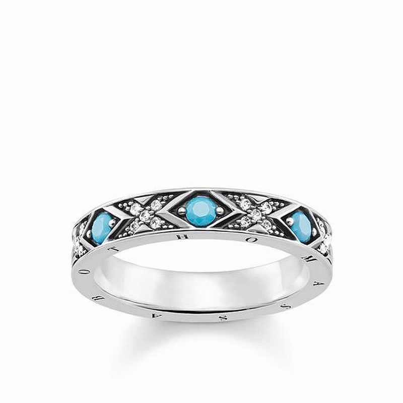 Thomas Sabo Damenring Türkis & Silber, Blaue Akzente, Größe 52