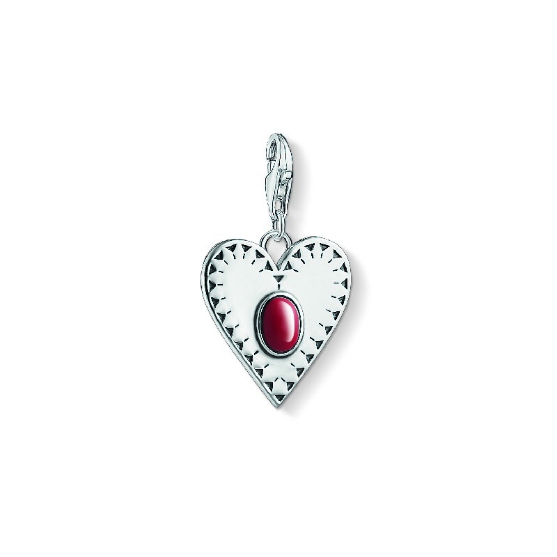 Thomas Sabo Charm-Anhänger Herz für Damen, 925 Silber mit rotem Akzent