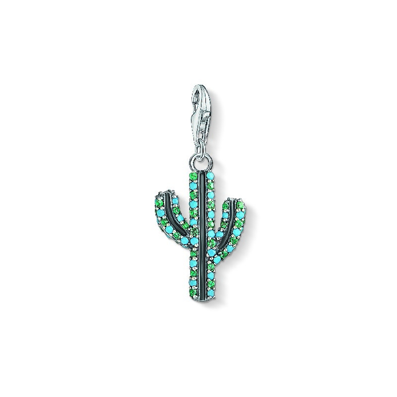 Thomas Sabo Charm-Anhänger Kaktus für Damen, Silber mit Blau und Grün