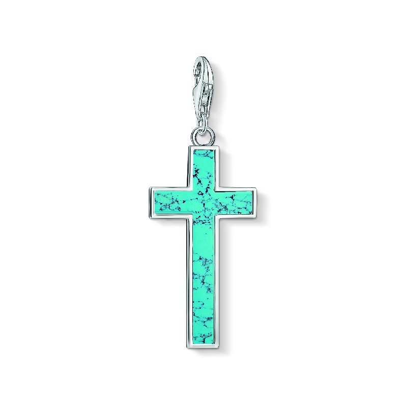 Thomas Sabo Damen Charm-Anhänger Kreuz, Silber mit blauen Akzenten