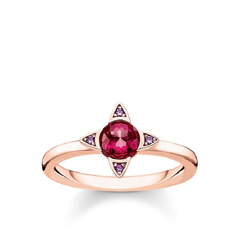 Thomas Sabo Damenring Roségold mit rosa Stein, Rot & Violett, Größe 54