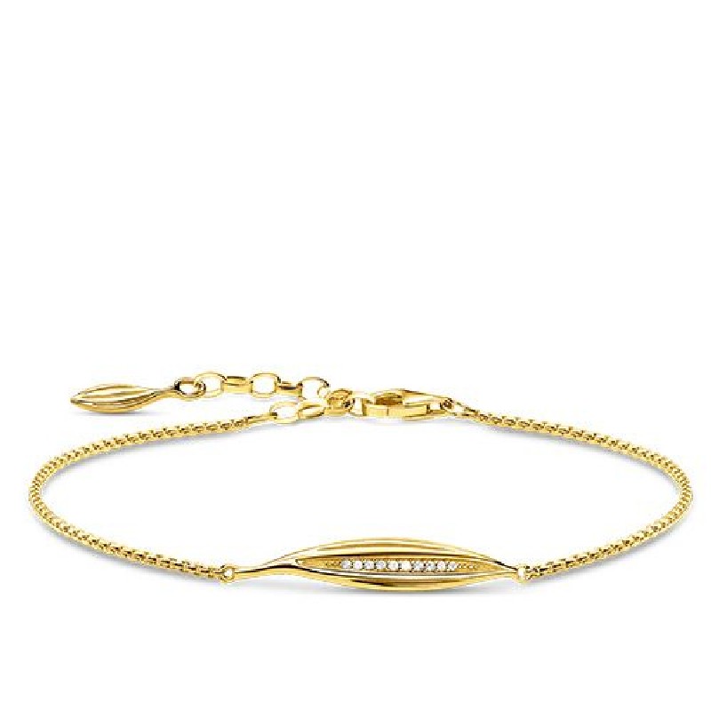 Thomas Sabo Damen Armband Blatt Design, 750 Vergoldetes Silber, Goldfarben