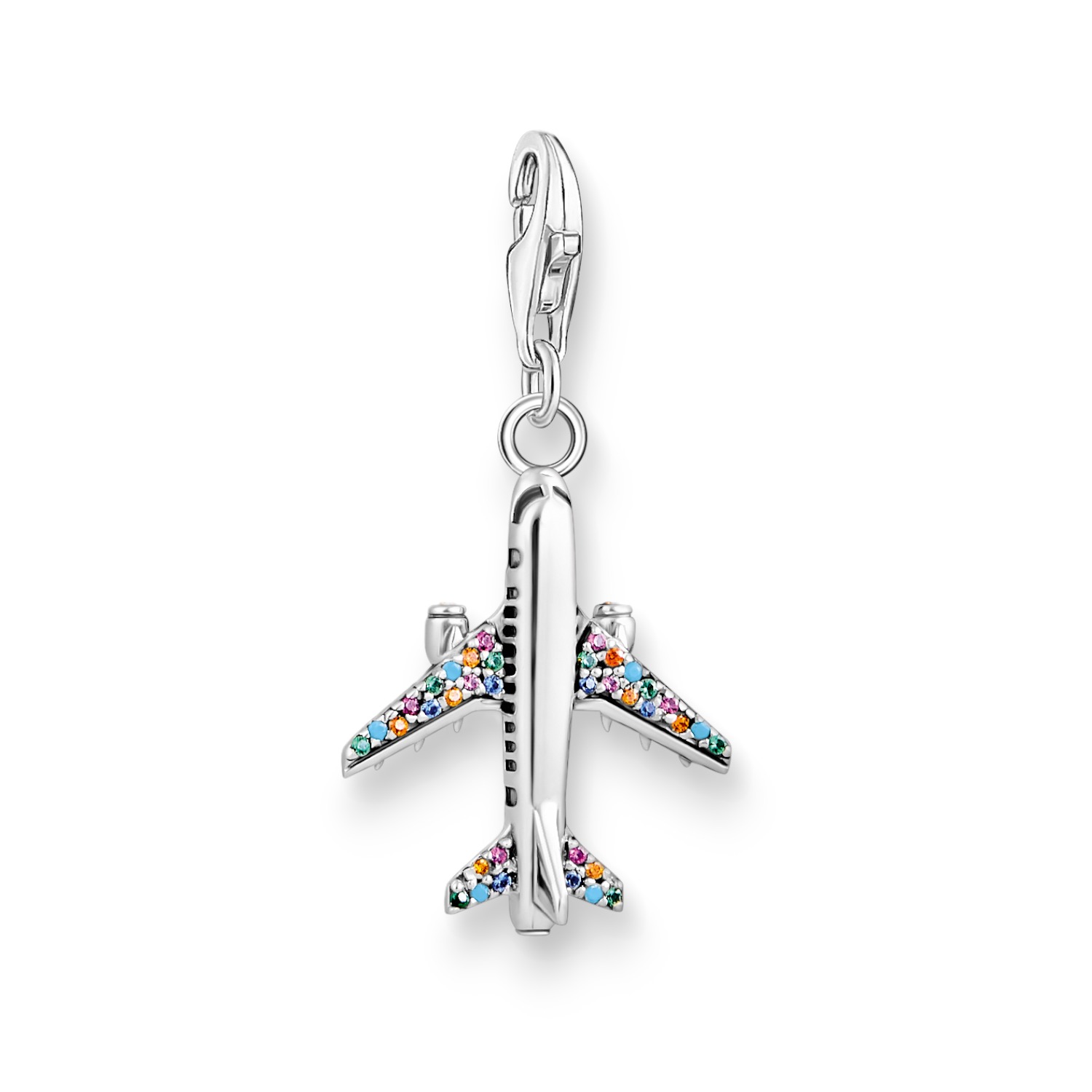 Thomas Sabo Charm-Anhänger Damen, Flugzeug in Silber 925 und bunter Zirkonia, 16 mm