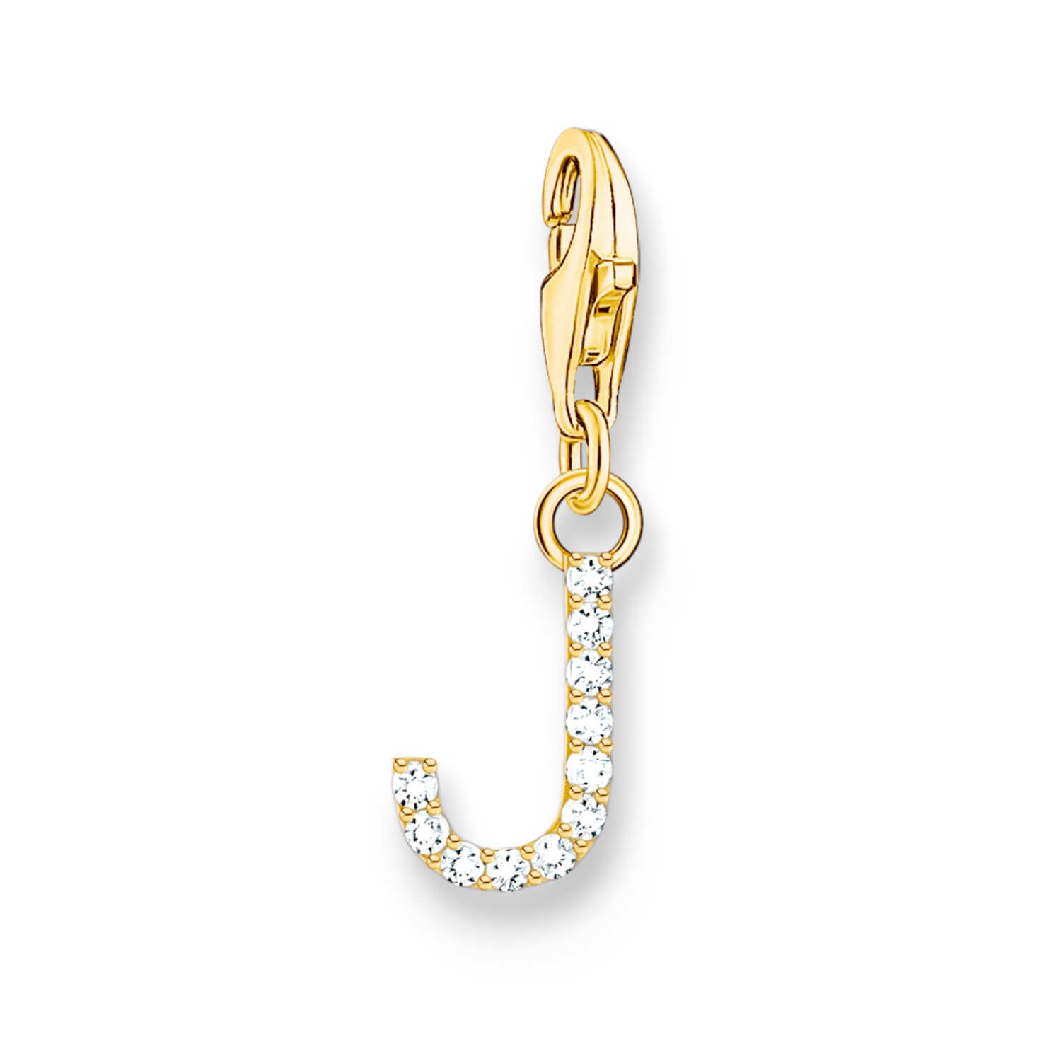 Thomas Sabo Charm-Anhänger Buchstabe J vergoldet mit Zirkonia für Damen, 925 Silber, goldfarben