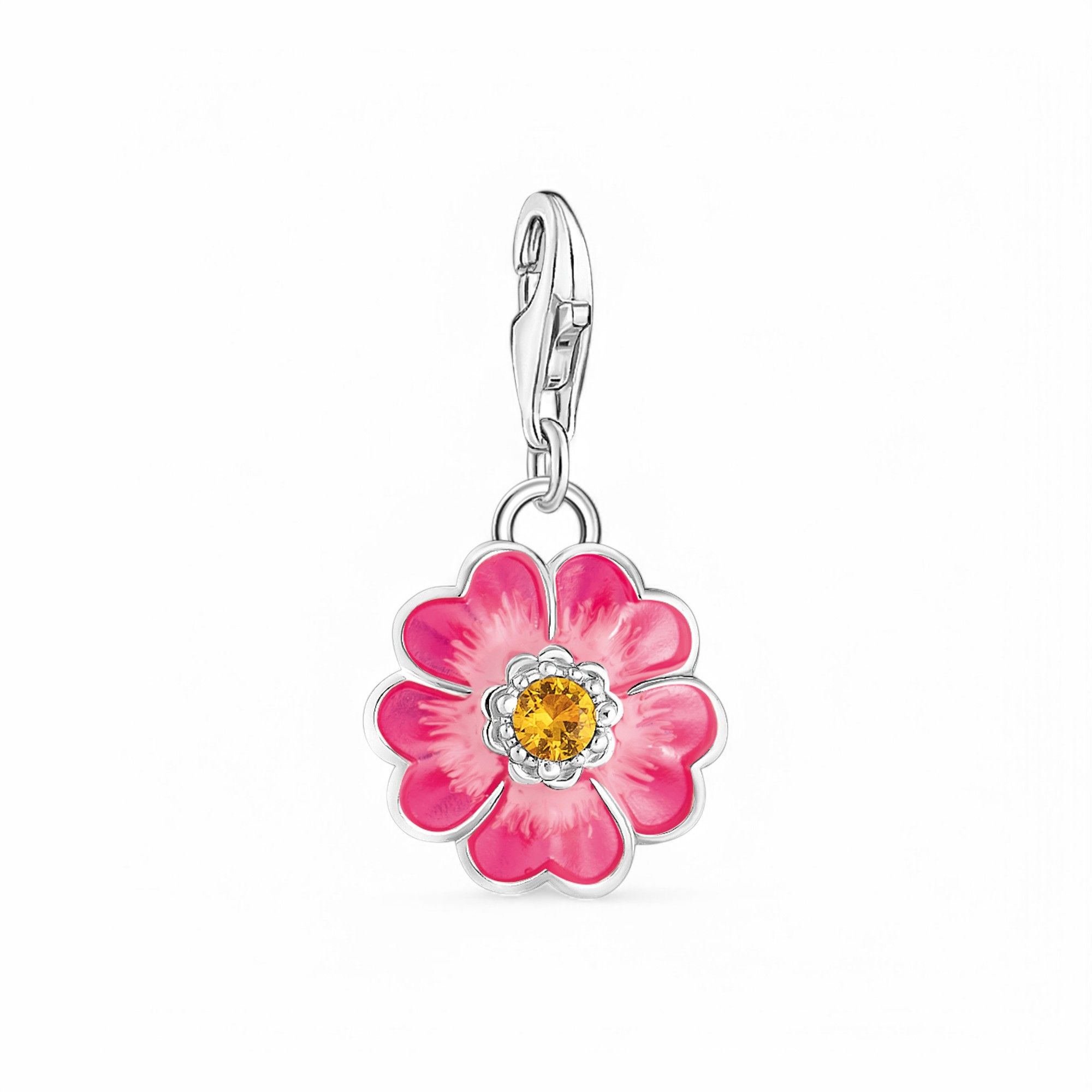 Thomas Sabo Damen Charm-Anhänger Blume in Pink, 925er Silber mit Zirkonia, 24.5x13mm