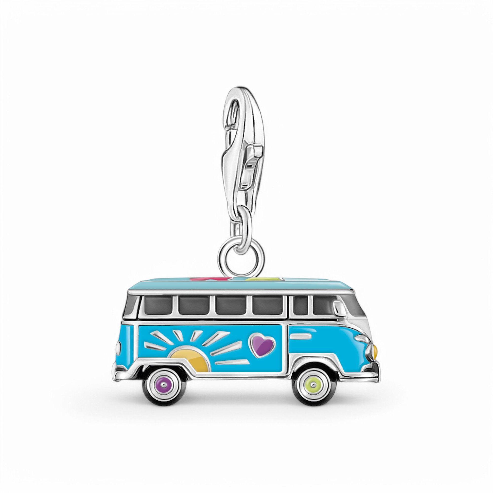 Charm-Anhänger Hippie-Bus, Blumen u. Regenbogenmot