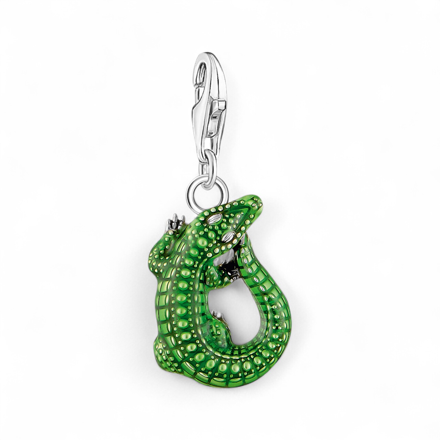 Thomas Sabo Damen Charm-Anhänger Krokodil, 925 Silber Herzdetail, grün/silber, 13x30mm