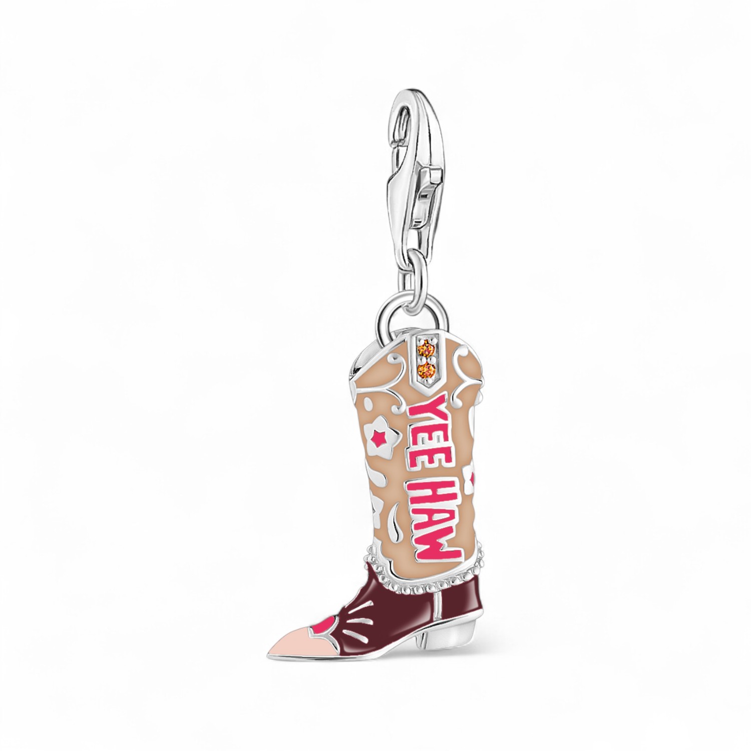 Thomas Sabo Charm-Anhänger Cowboy-Stiefel, 925er Silber, Zirkonia, Damen, Braun/Silber