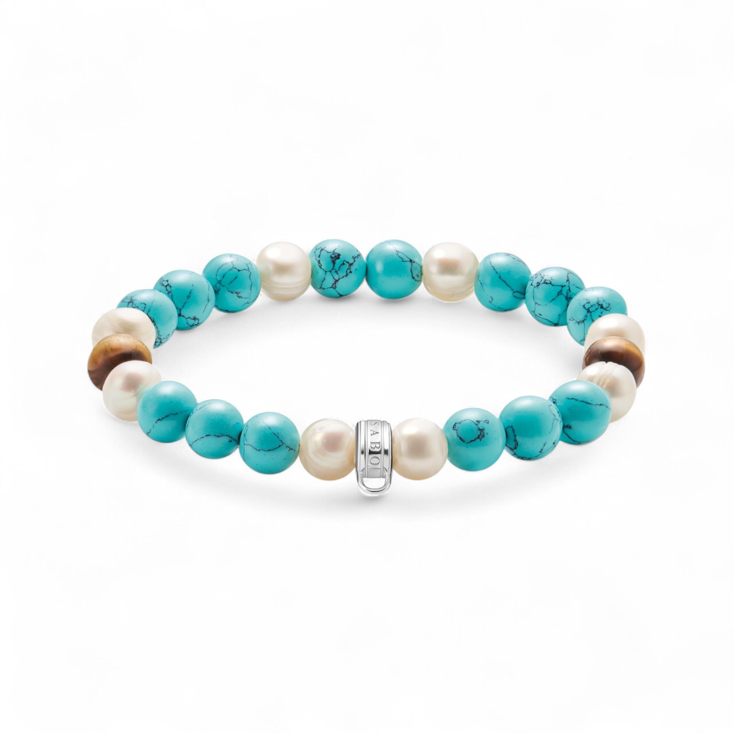 Thomas Sabo Damen Armband aus recyceltem 925 Silber, Türkis & Tigerauge, bunt