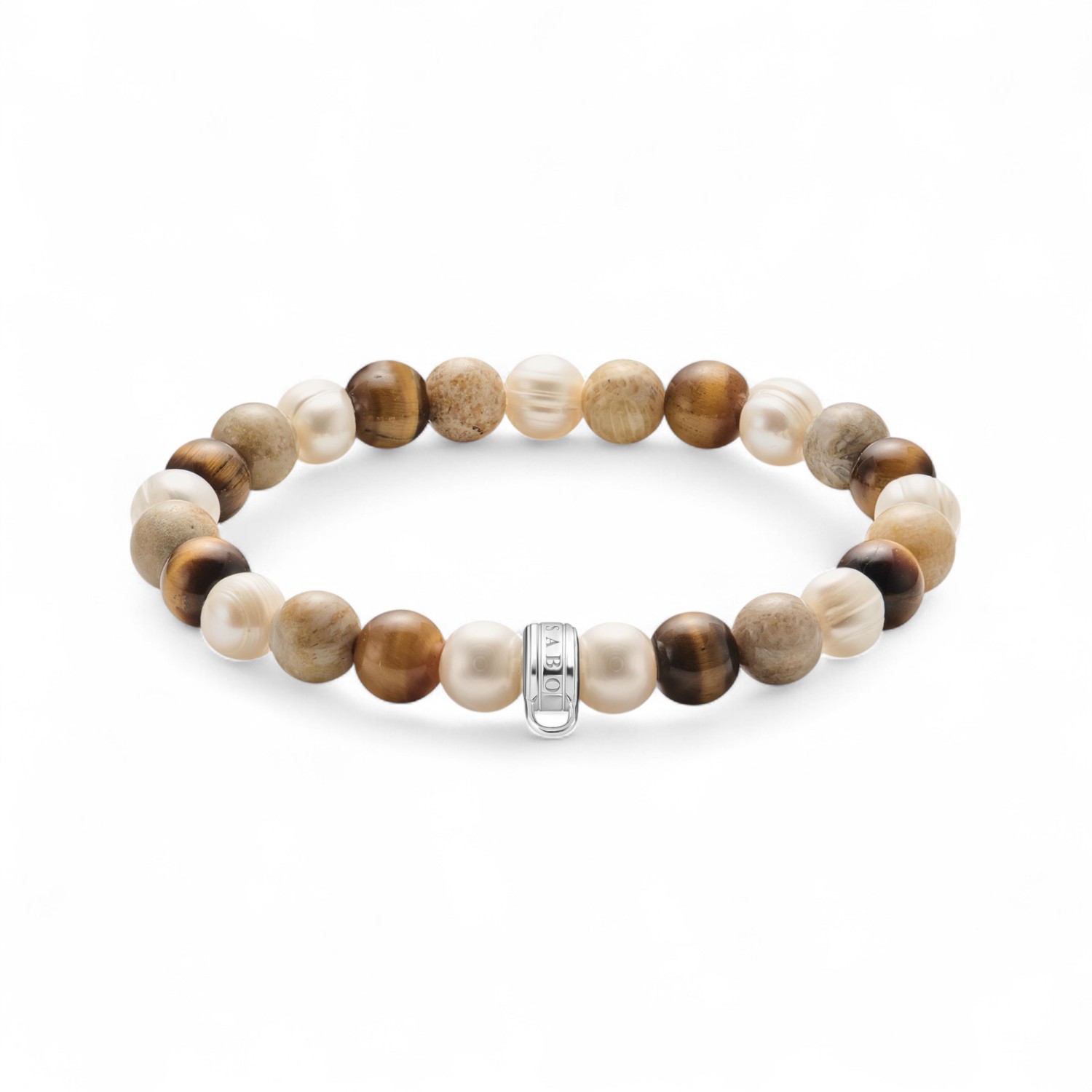 Thomas Sabo Damen Armband, Recyceltes 925 Silber, Tigerauge & Jaspis, 19 cm